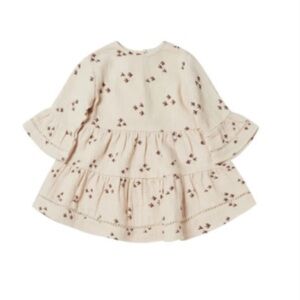 Quincy Mae Baby Girl Organic Cotton Bell Long Sleeves Almond Print Dress